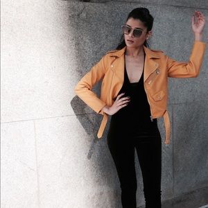 Trendy Yellow Faux Leather Jacket